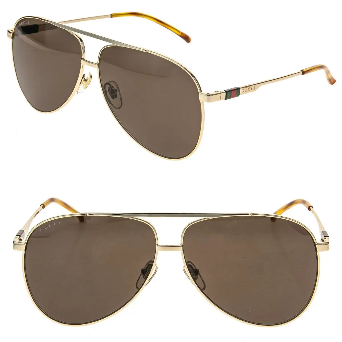 Gucci GG1677S Stripe 1677 Gold Brown Sport Aviator Metal Sunglasses 002 Unisex