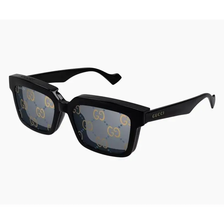 Gucci GG1543S 001 Black Grey Logo Clip-on Rectangular Men`s Sunglasses Rxable
