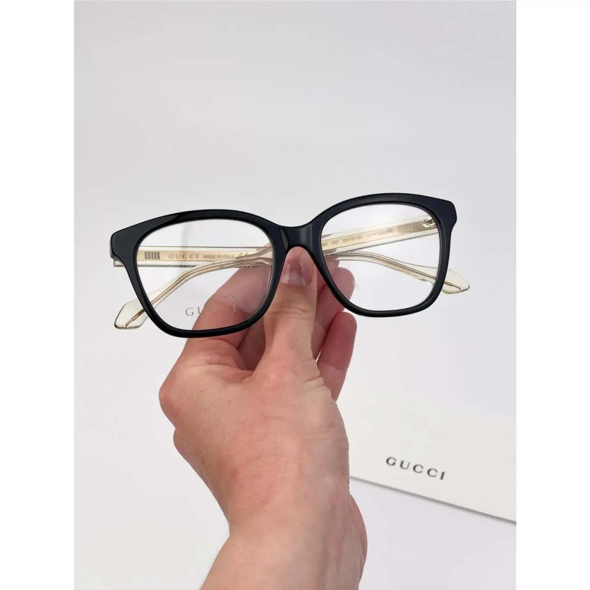 Women Eyeglasses Black Crystal Demo Square GG0566O 001 by Gucci