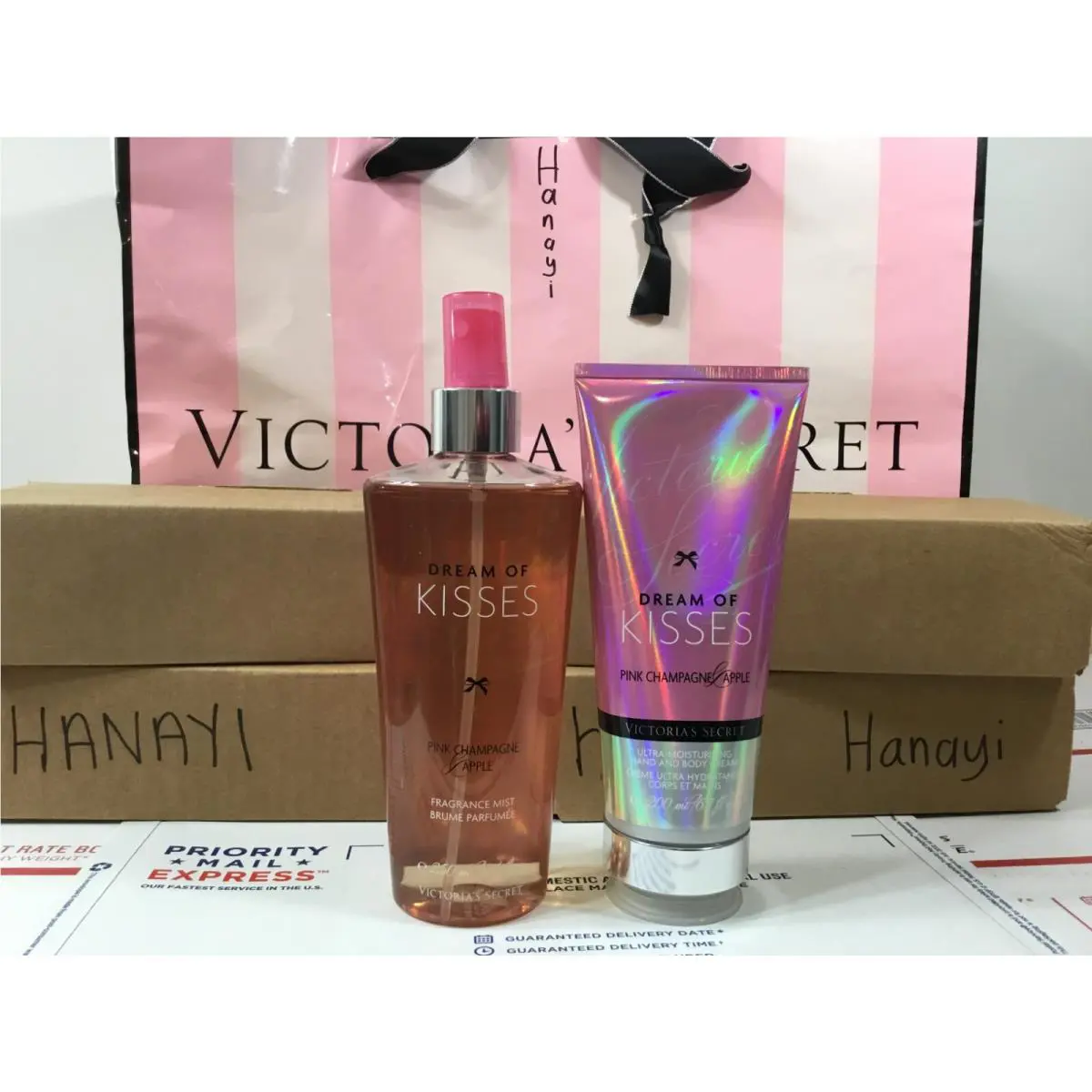 Victoria`s Secret Dream OF Kisses Fragrance Mist Hand Body Lotion Set OF 2
