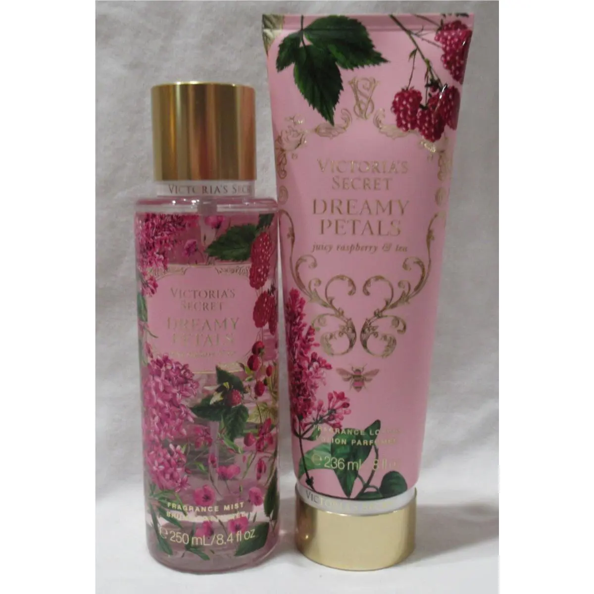 Victoria`s Secret Fragrance Mist Lotion Set Lot of 2 Dreamy Petals Raspberry