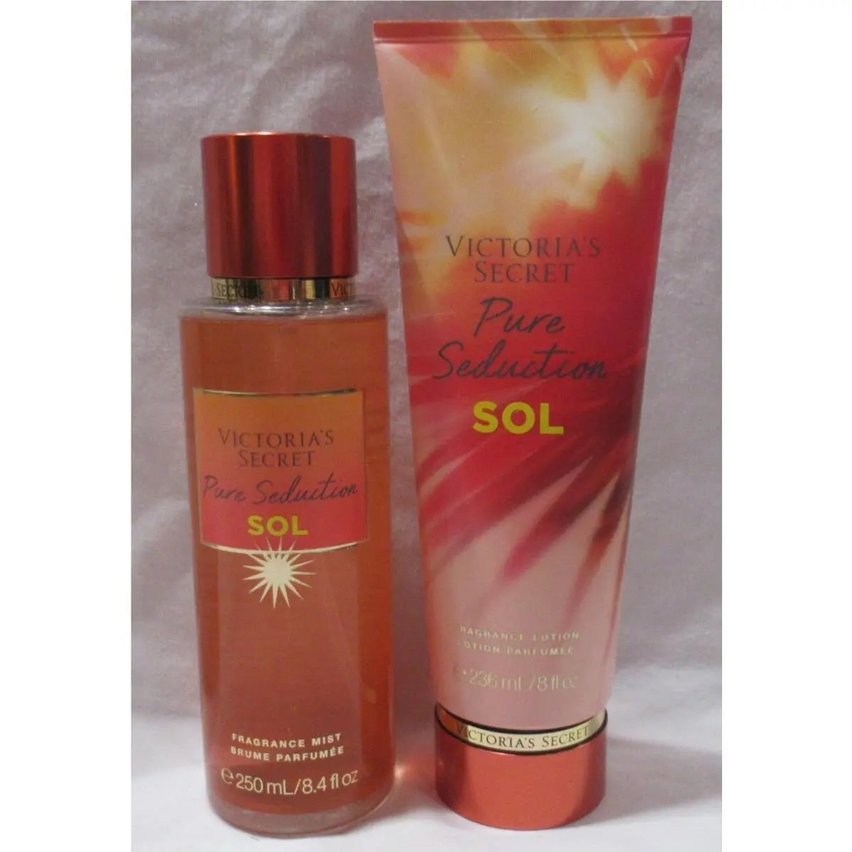 Victoria`s Secret Fragrance Mist Lotion Set Lot of 2 Pure Seduction Sol Sunny