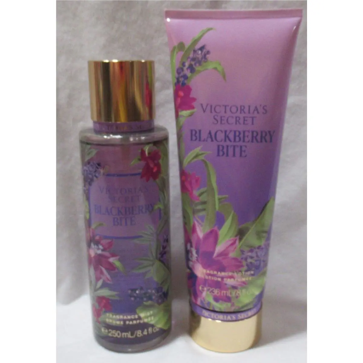 Victoria`s Secret Fragrance Mist Lotion Set Lot of 2 Blackebrry Bite Amber