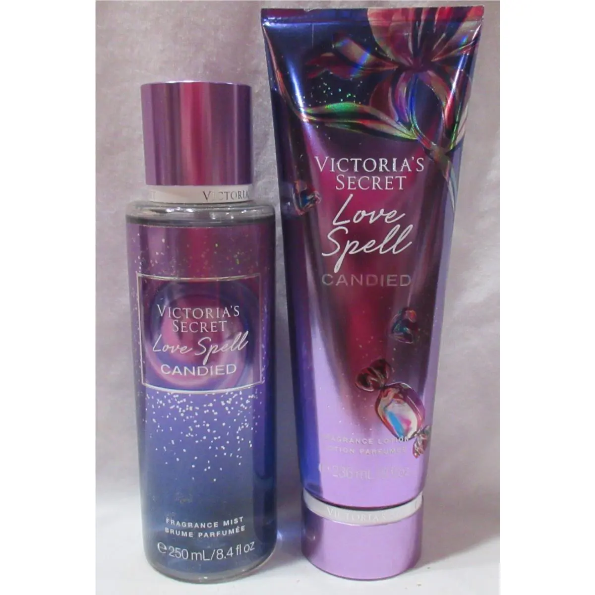Victoria`s Secret Fragrance Mist Lotion Set Lot of 2 Love Spell Candied