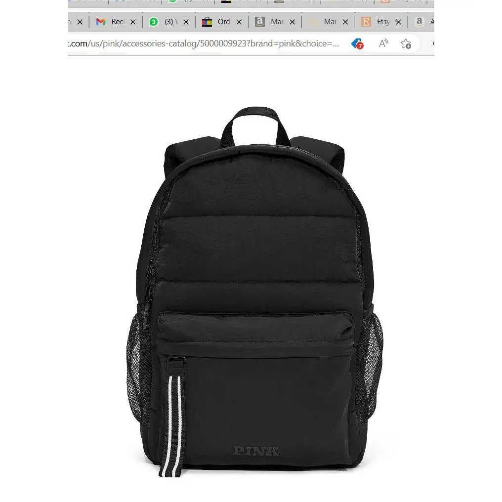 Victoria`s Secret Pink Quilted Puffer Backpack 15in Laptop Black