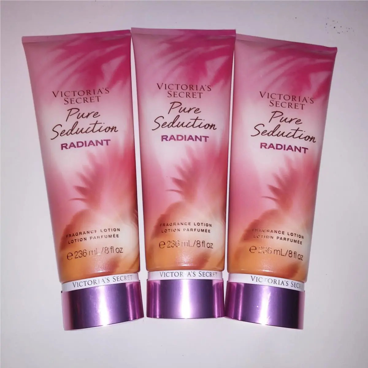 Set of 3 Victoria Secret Fragrance Lotion Pure Seduction Radiant Full Size 8oz