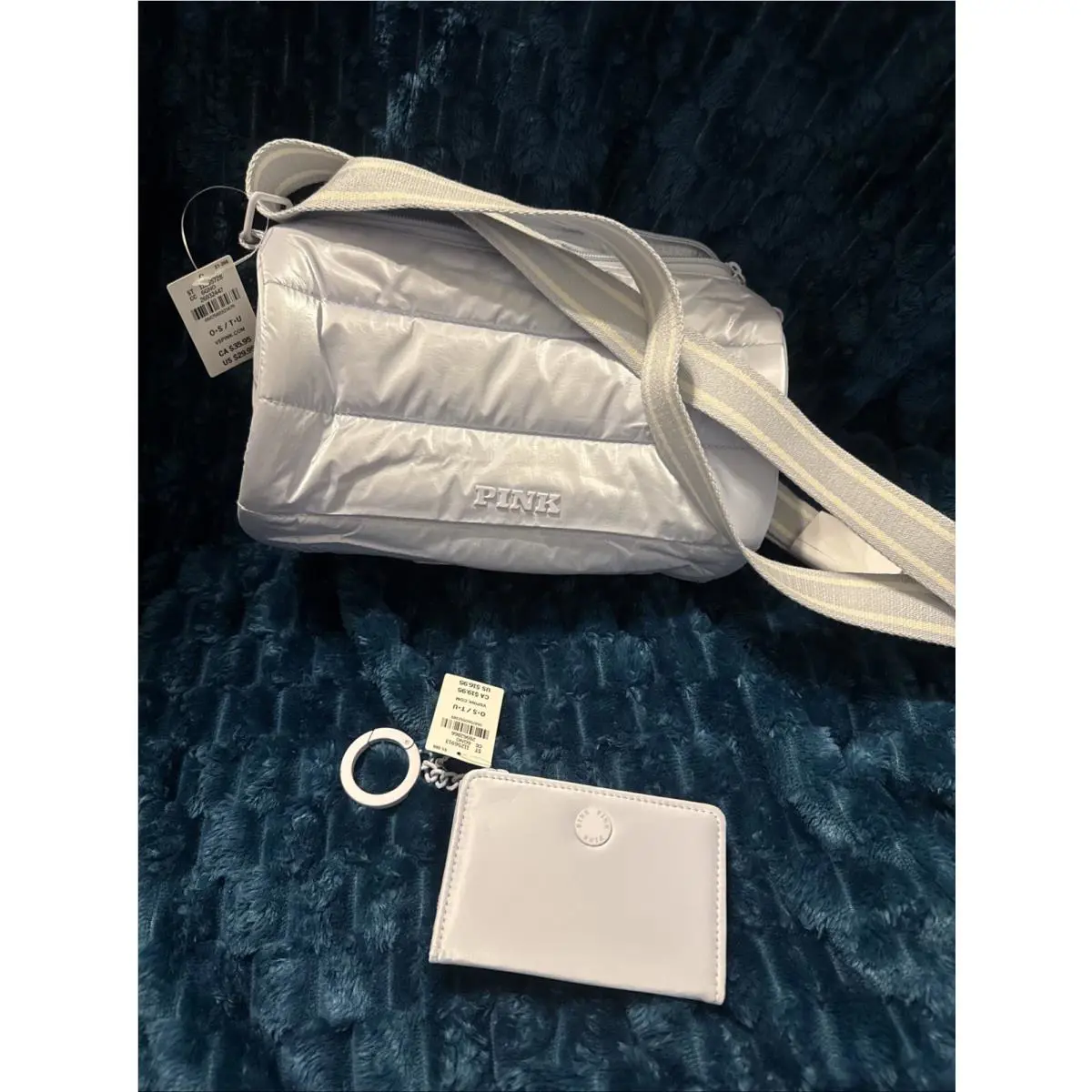 Victorias Secret Pink Small Crossbody Bag and Blue Wallet Silver T12 9x5x5