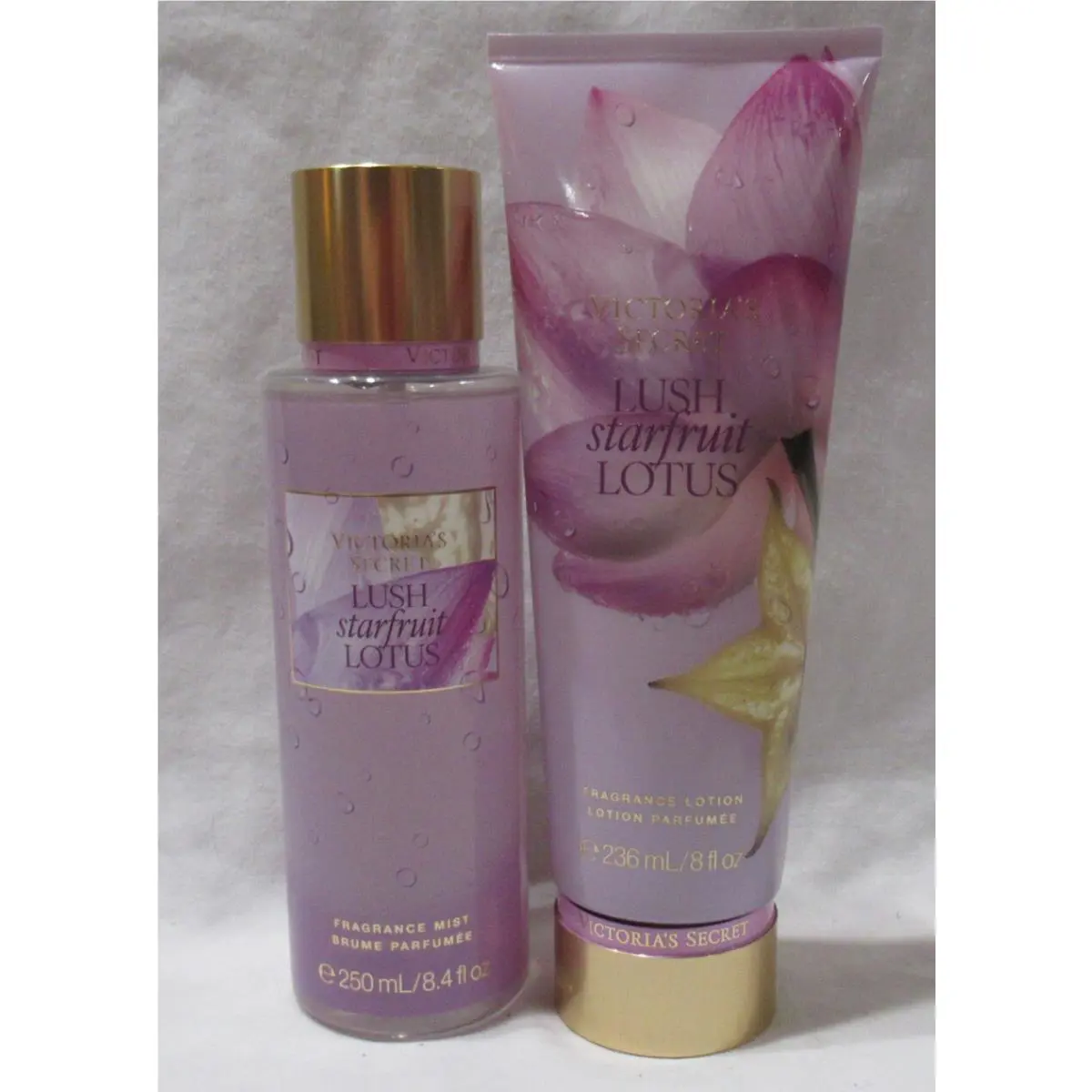 Victoria`s Secret Fragrance Mist Lotion Set Lot of 2 Lush Starfruit Lotus