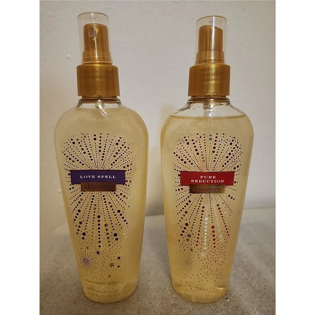 2x Victoria`s Secret Love Spell Pure Seduction Shimmer Mist Secret Garden 8 Oz