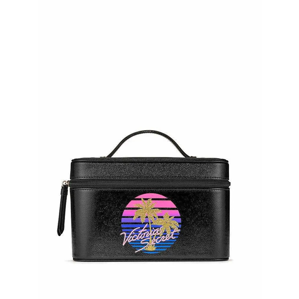 Victoria`s Secret Cosmetic Bag Case Make Up Graphic Tease Runway Vanity Black