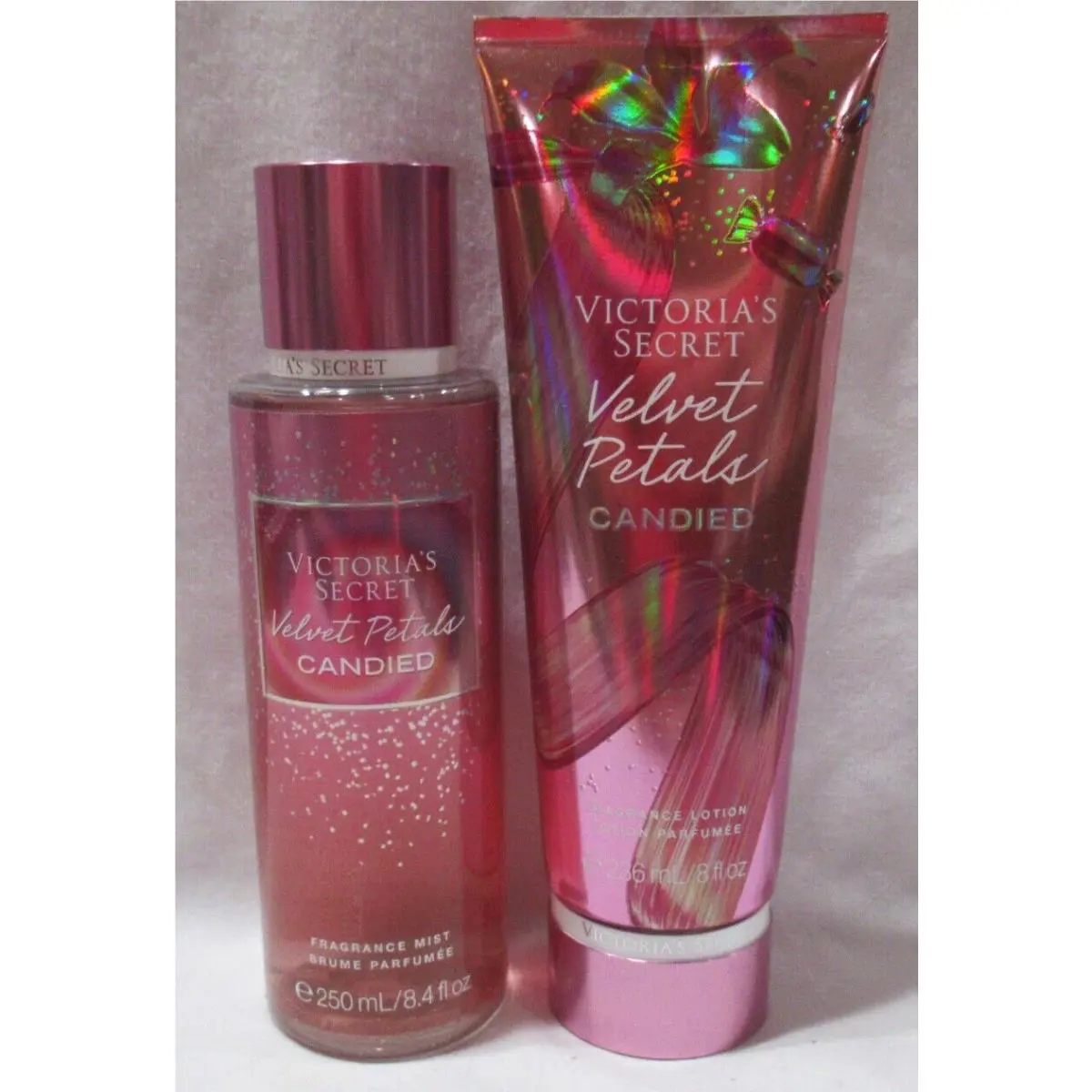 Victoria`s Secret Fragrance Mist Lotion Set Lot of 2 Velvet Petals Candied