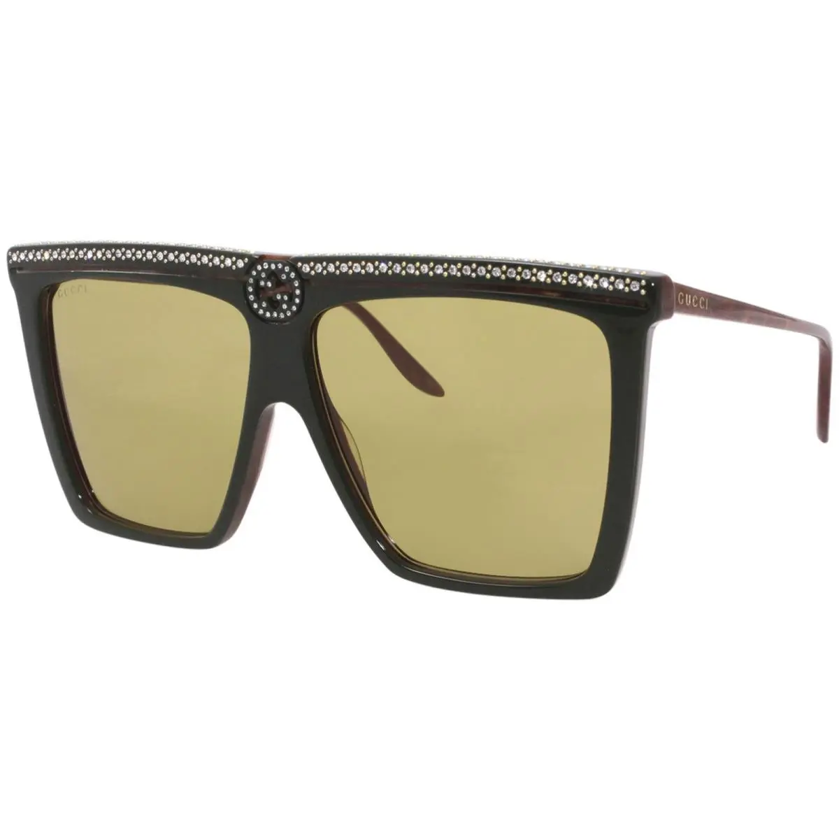 GG0733S 005 Sunglasses Green-brown Horn/green Lenses Fashion Square 62mm by Gucci