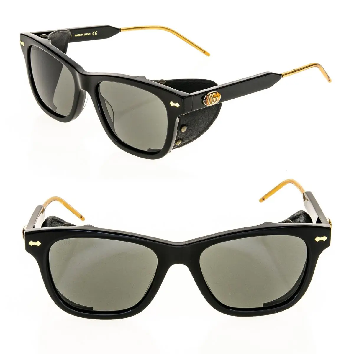 Gucci Guilloché 0671 Black Stud Leather Blinker Unisex Sunglasses GG0671S 001