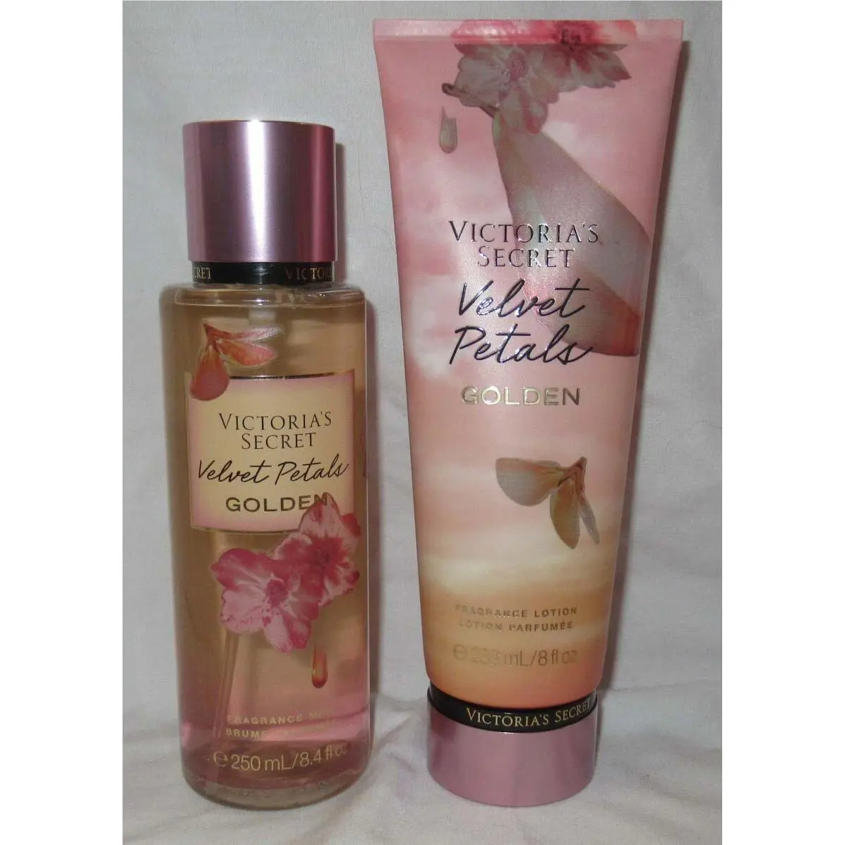 Victoria`s Secret Fragrance Mist Lotion Set Lot of 2 Velvet Petals Golden