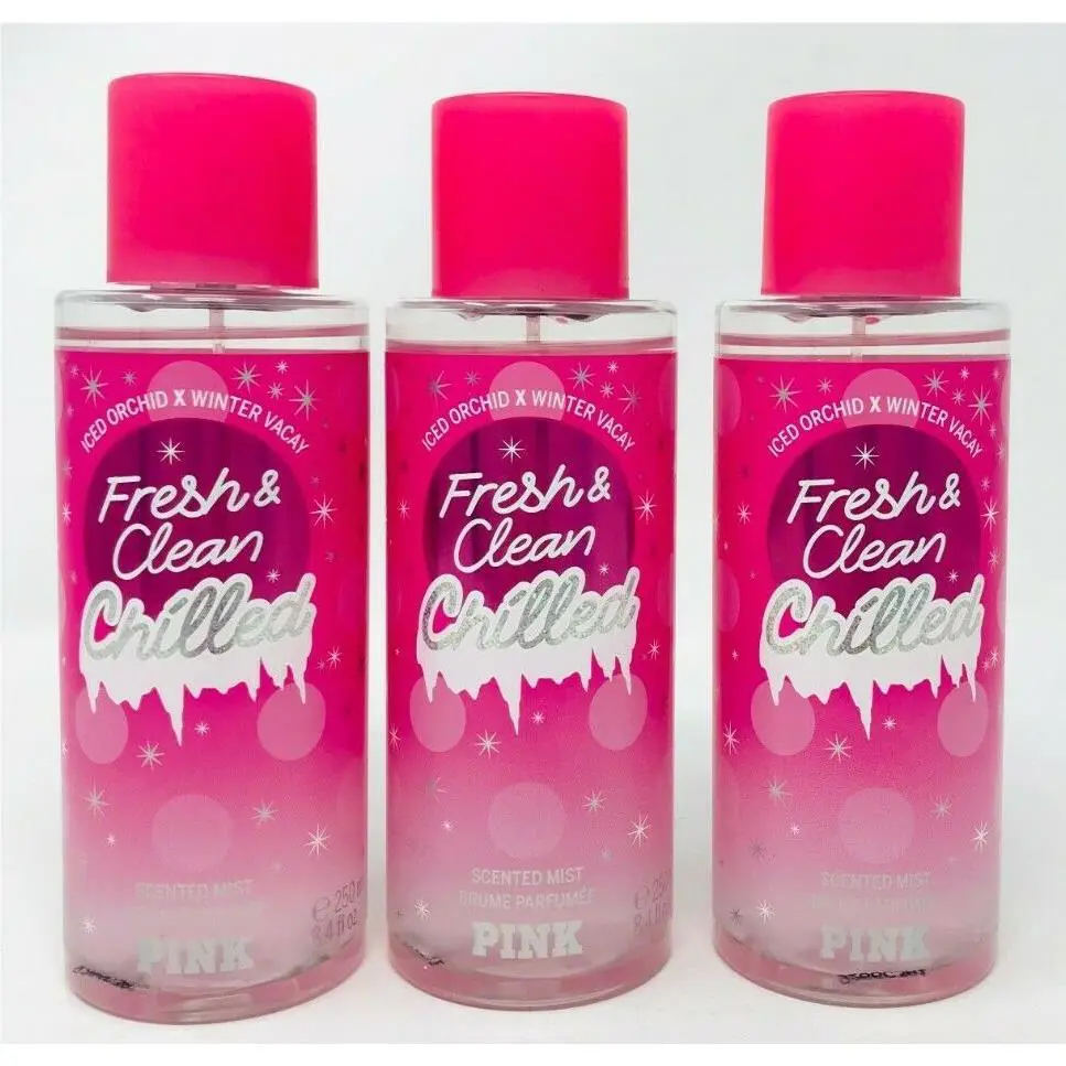 3 Victoria`s Secret Pink Fresh Clean Chilled Fragrance Body Mist 8.4 FL OZ
