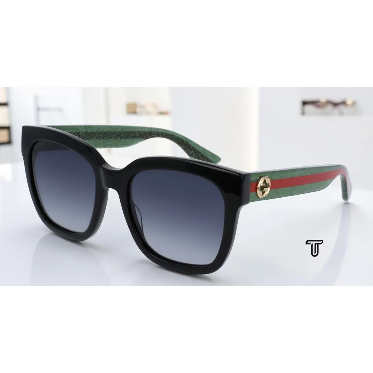 Gucci GG0034S 002 Rectangular Square Black Grey 54 mm Women`s Sunglasses