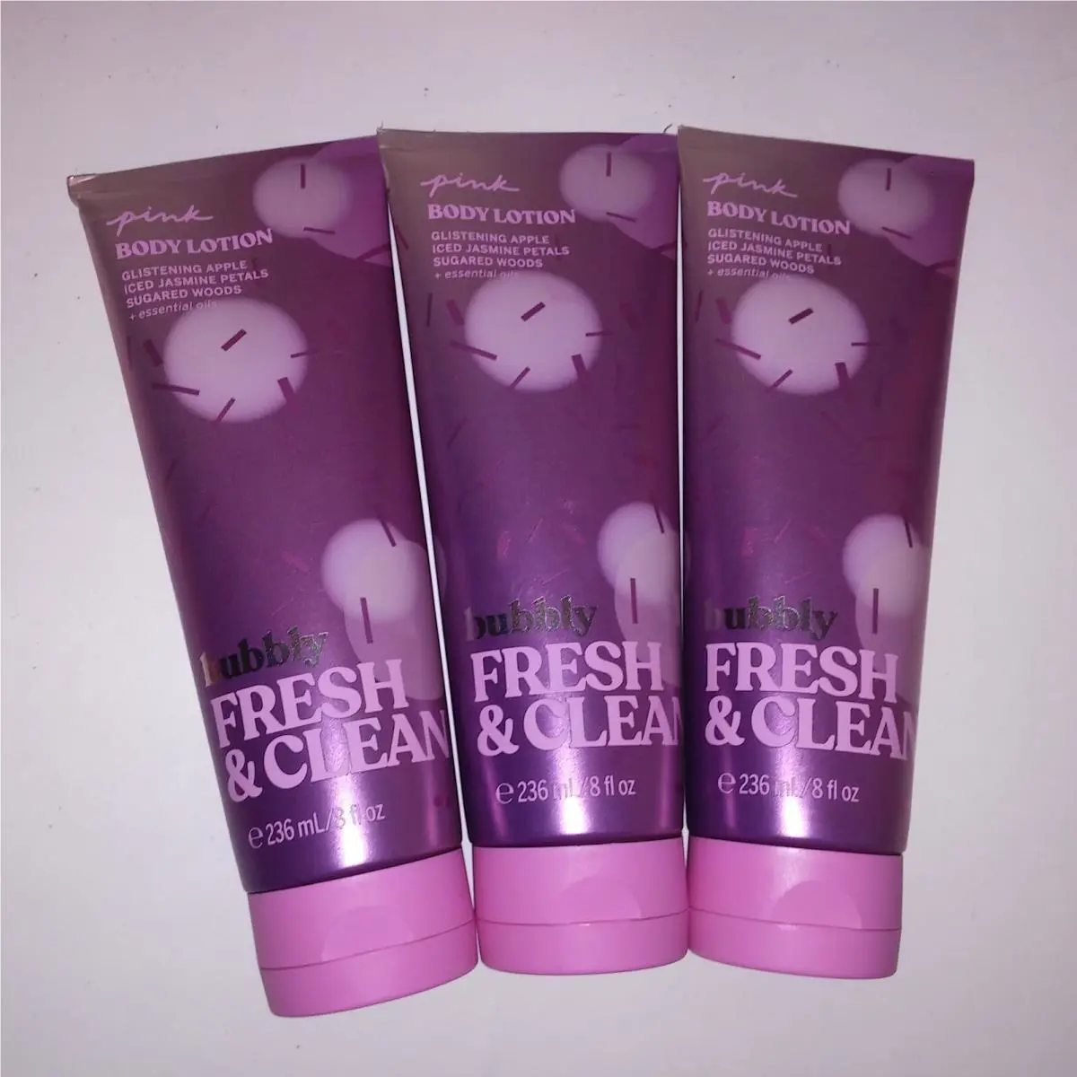 Set of 3 Victoria Secret Pink Lotion Fresh Clean Bubbly Gift Set Full Size 8oz