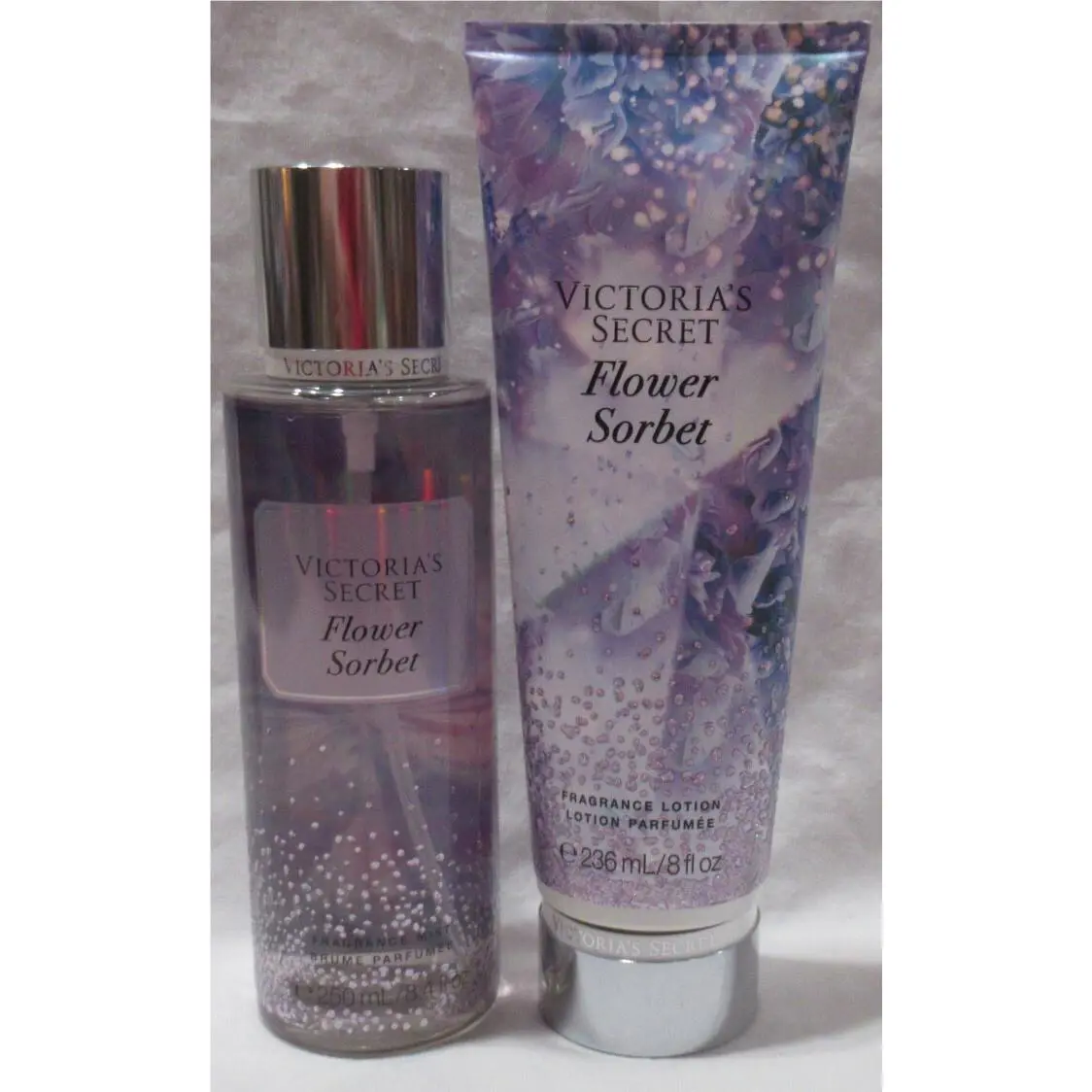 Victoria`s Secret Fragrance Mist Lotion Set 2 Flower Sorbet Blackcurrant Ice