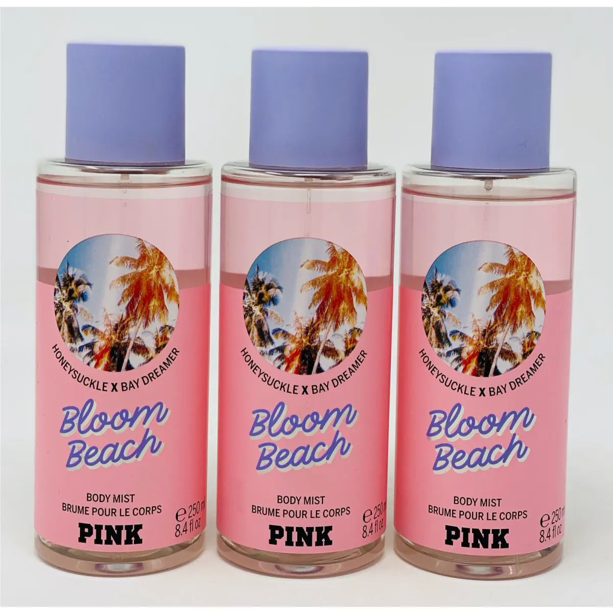 3 Victoria`s Secret Pink Bloom Beach Fragrance Mist Body Spray Perfume 8.4 OZ