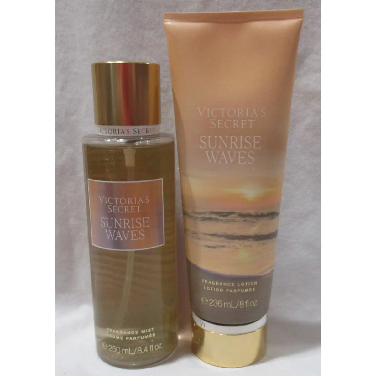 Victoria`s Secret Fragrance Mist Lotion Set Lot of 2 Sunrise Waves Amber