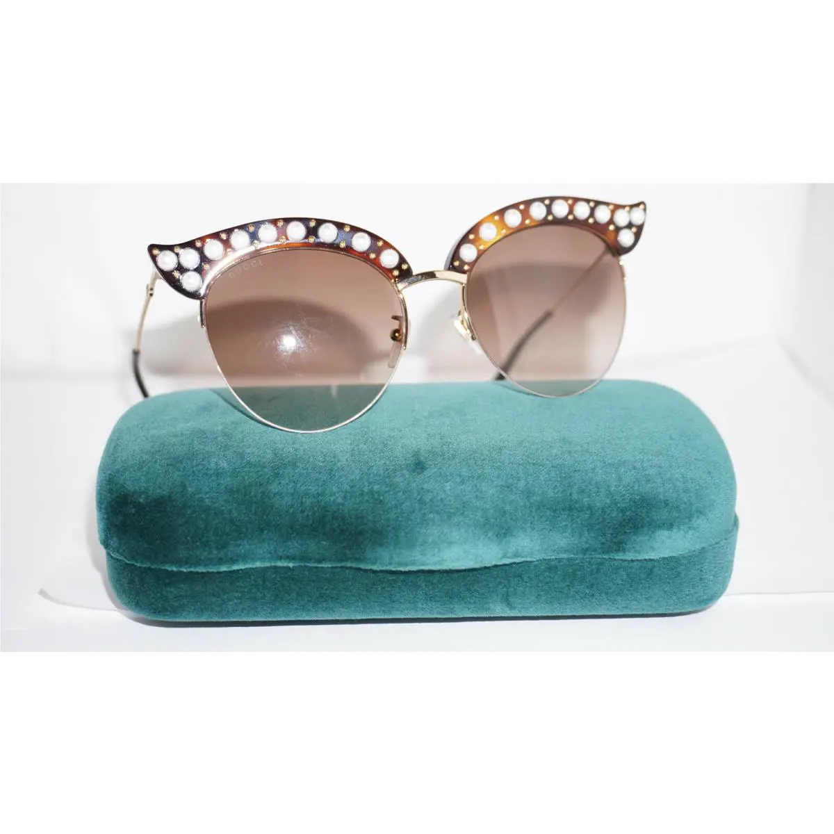 Gucci Sunglasses Cateye Havana Pearl Gold Brown GG0212S 002 53 18 140