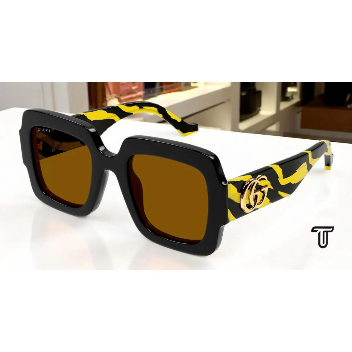 GG1547S 004 Emblem Black Brown 50 mm Women`s Sunglasses by Gucci