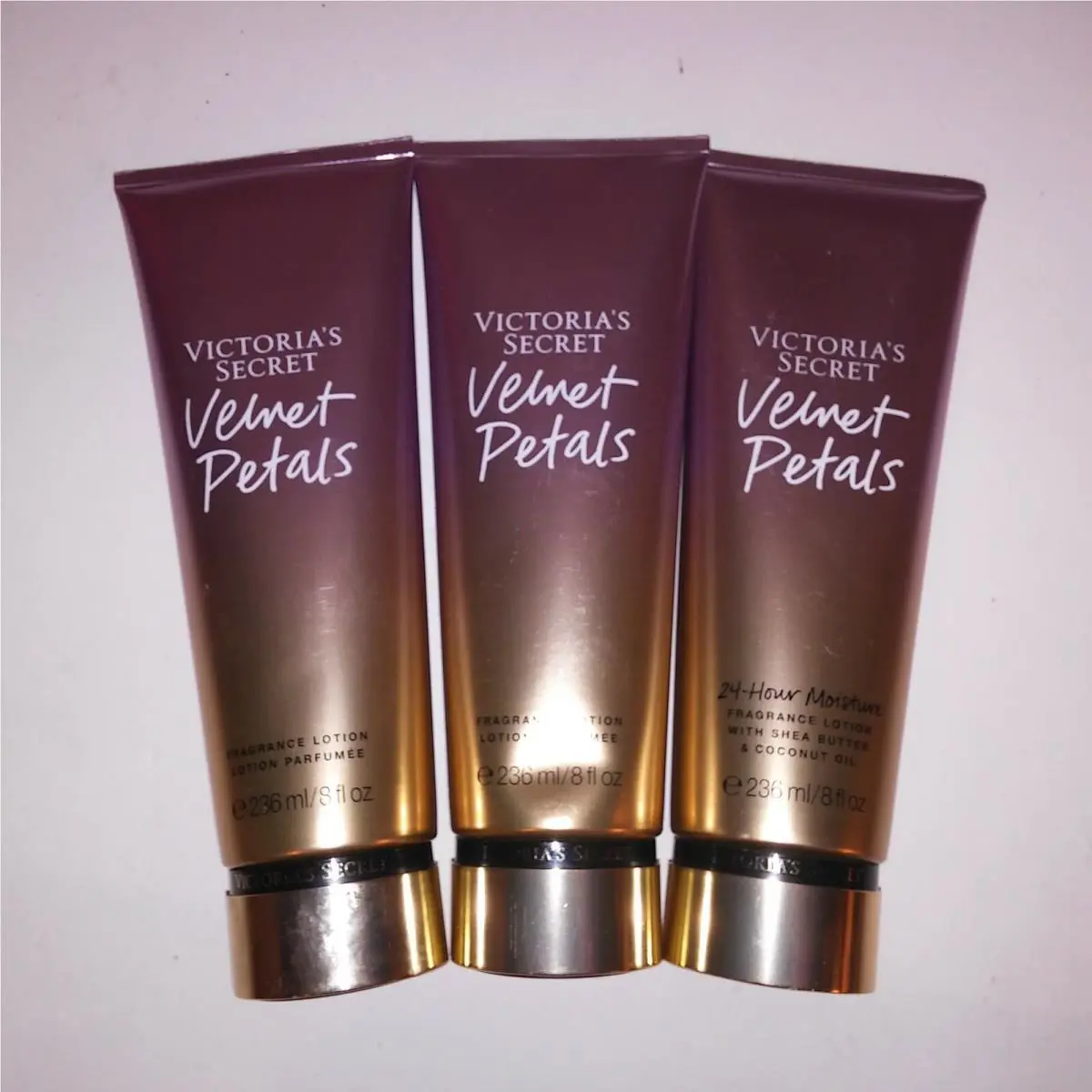 Set of 3 Victoria Secret Lotion Velvet Petals Fragrant Full Size Moisturizer Gif