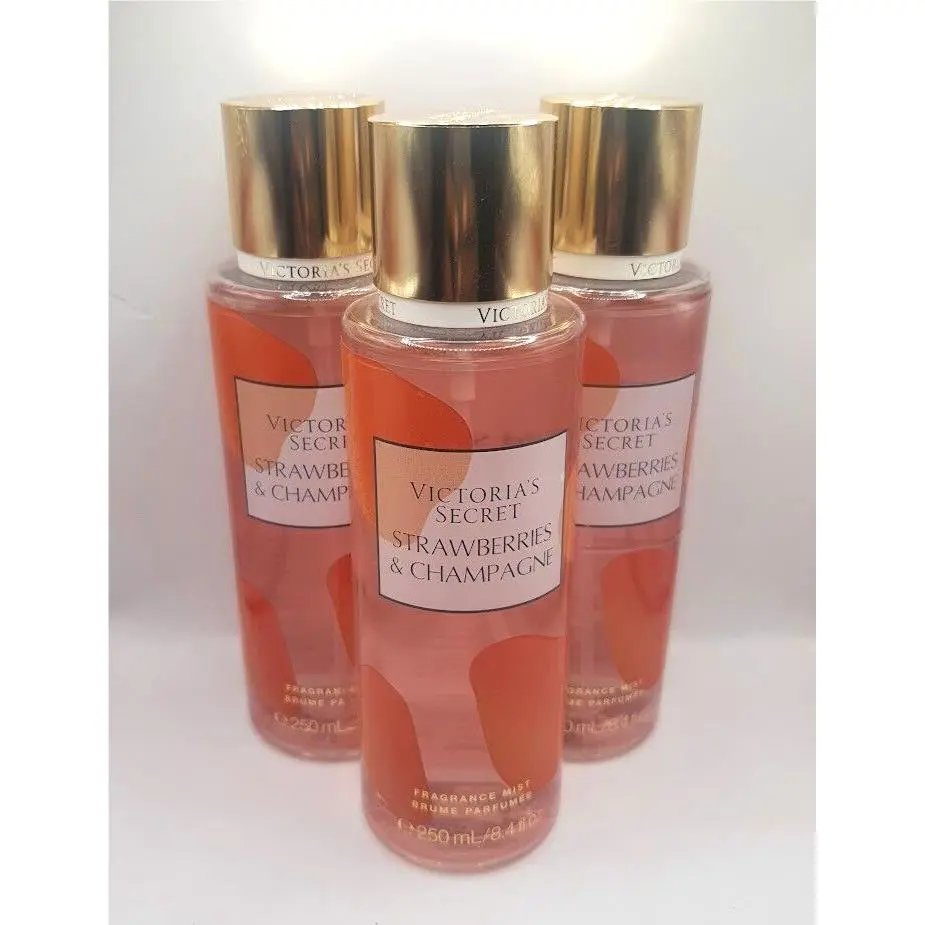 Victoria`s Secret Strawberries Champagne Body Mist 8.4 FL OZ Set OF 3