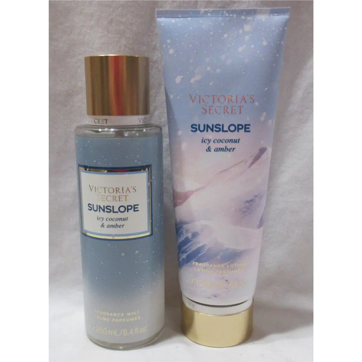Victoria`s Secret Fragrance Mist Lotion Set Lot of 2 Sunslope Coconut Amber