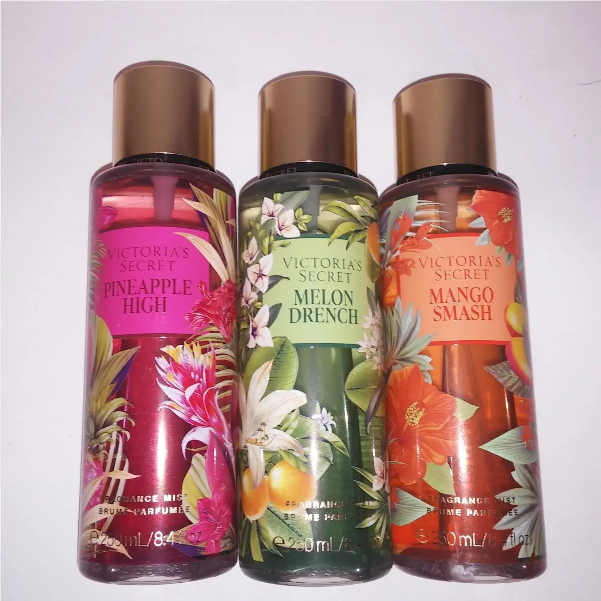Set of 3 Victoria Secret Fragrance Mist Body Spray Melon Drench Mango Pineapple