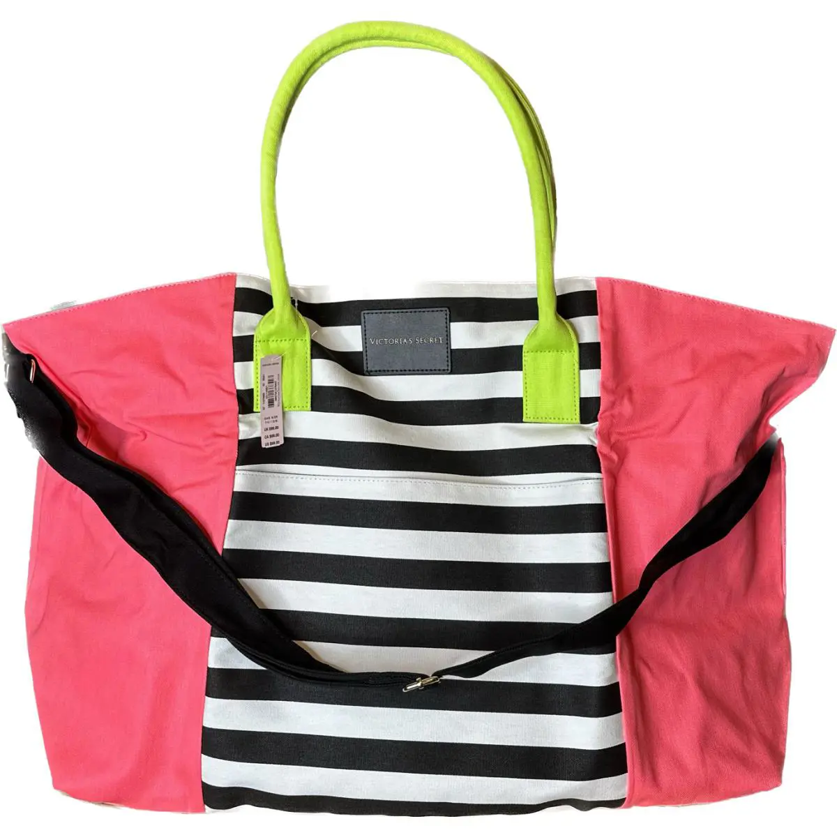 Victoria`s Secret Getaway Tote Bag Large Travel Weekender Duffle Neon Stripe