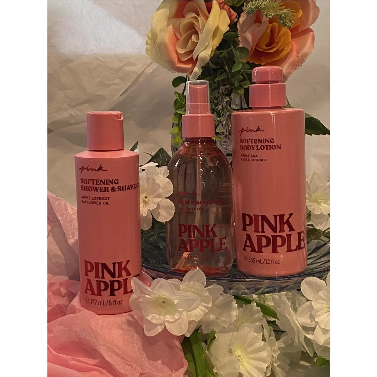 3 Pcs Victoria`s Secret Pink Apple Set Body Lotion Shower Oil Mist Htf