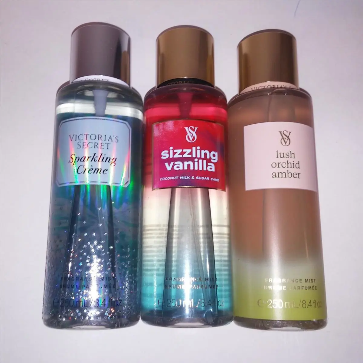 Set of 3 Victoria Secret Fragrance Mist Body Spray Sizzling Vanilla Lush Orchid