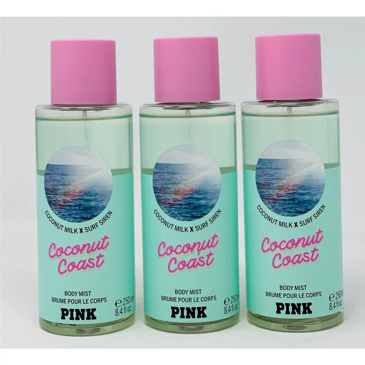3 Victoria`s Secret Pink Coconut Coast Fragrance Mist Body Spray Perfume 8.4 OZ