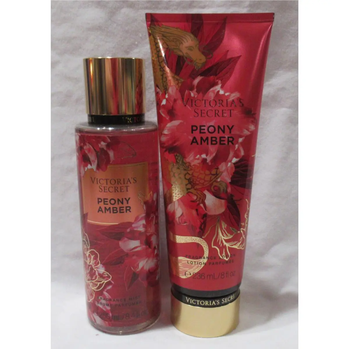 Victoria`s Secret Fragrance Mist Lotion Set 2 Year of The Dragon Peony Amber