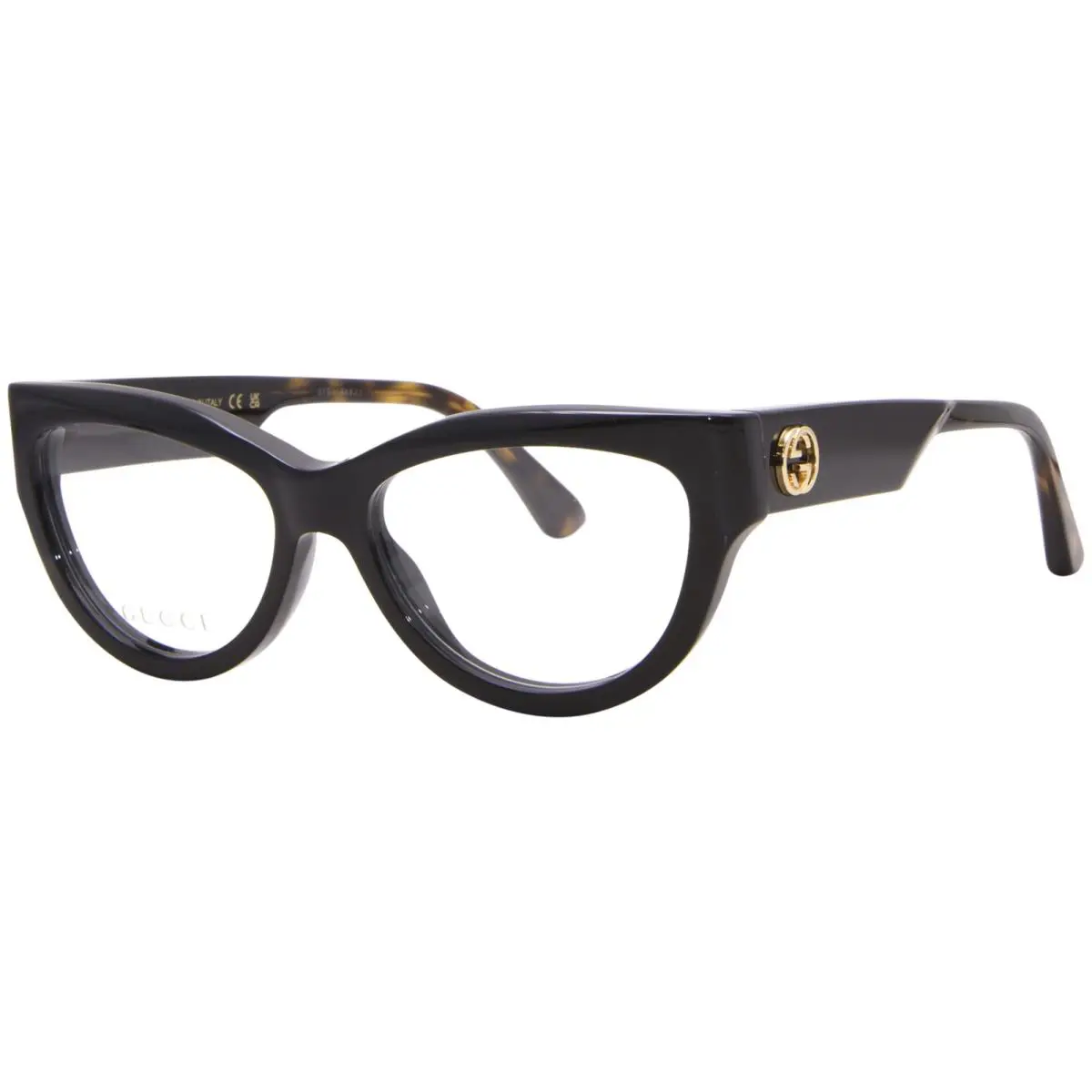 Gucci GG1665O 005 Eyeglasses Women`s Black/havana/gold Full Rim Cat Eye 53mm