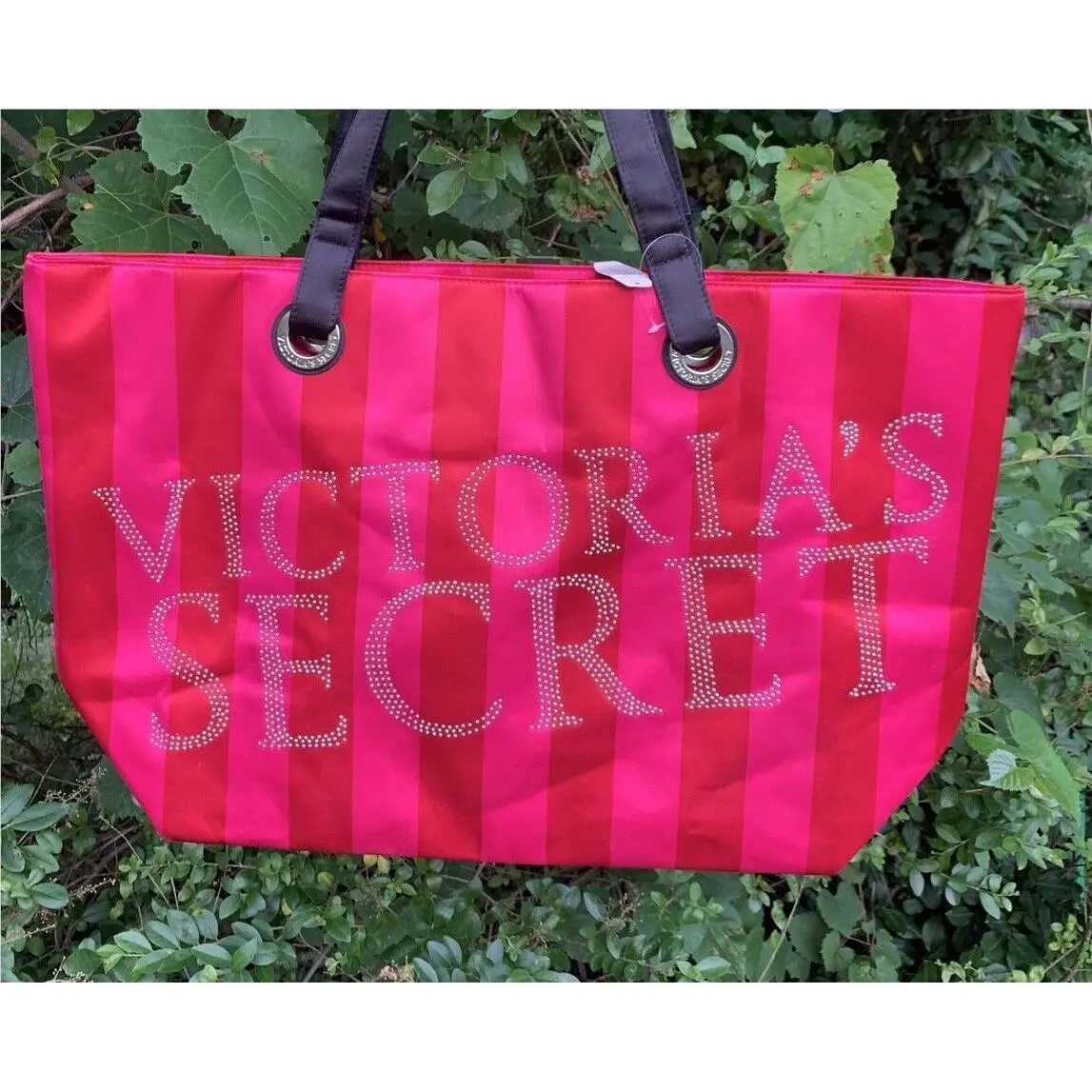 Victorias Secret Rhinestone Bling Rare Black Friday Satin Shopper Tote Bag sj8m