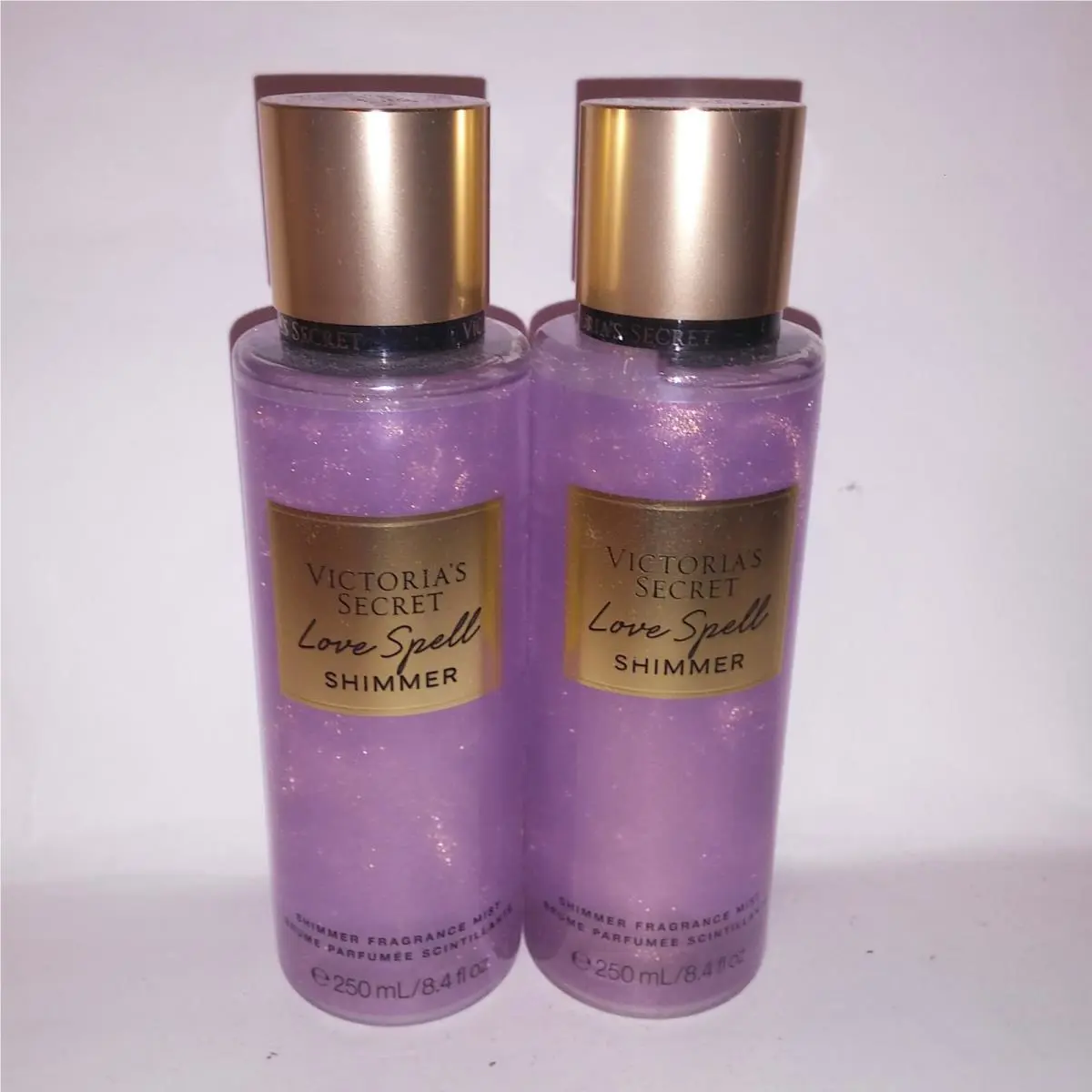 Set of 2 Victoria Secret Spray Shimmer Fragrance Mist Love Spell Full Size 8.4oz