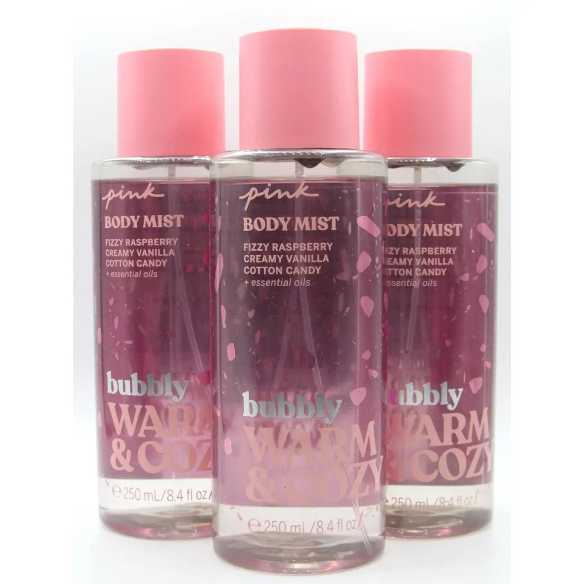 Victoria`s Secret Pink Bubbly Warm Cozy Body Mist 8.4 FL OZ Lot OF 3 Pcs