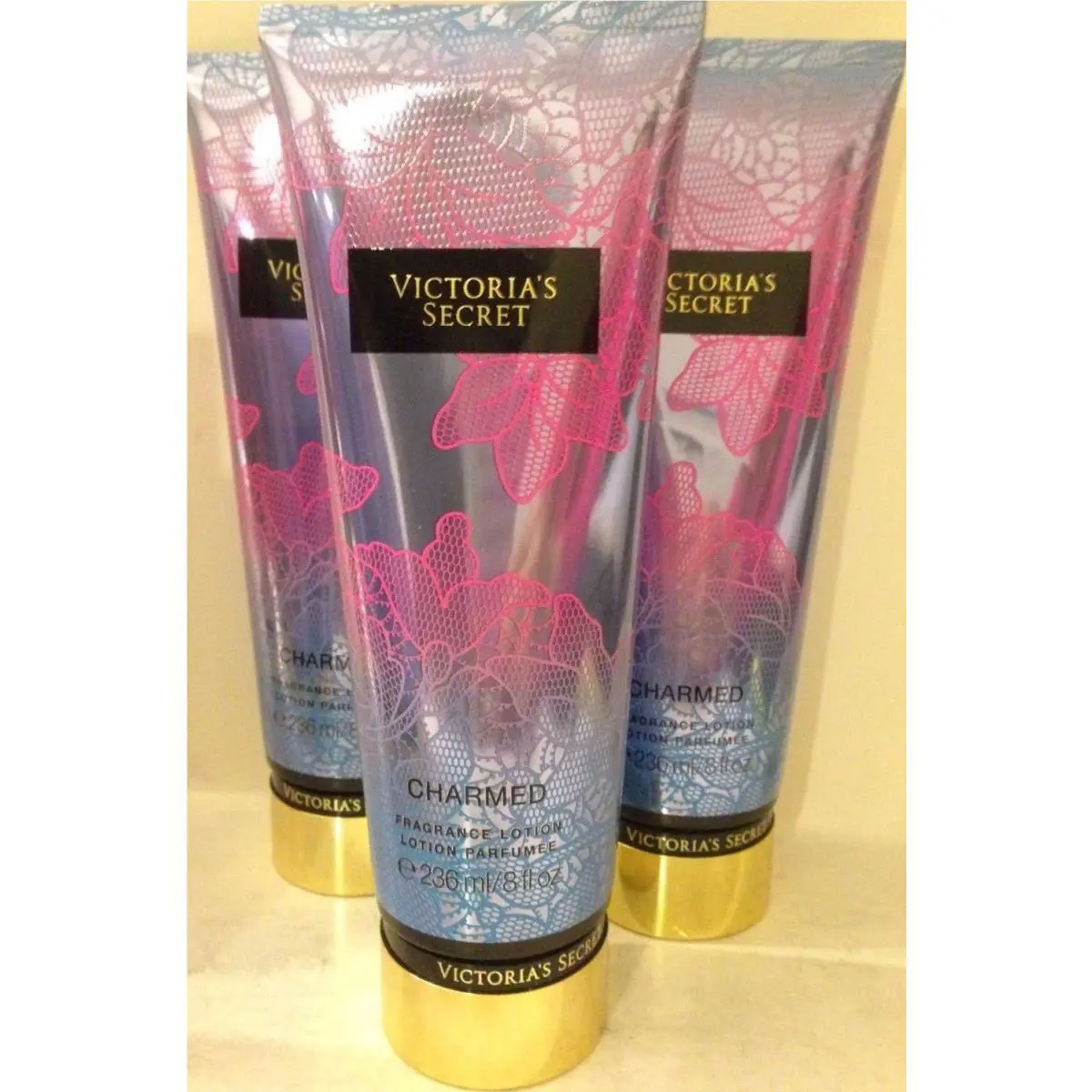 3 Victoria`s Secret Charmed Fragrance Lotion Juicy Cassis Creamy Musk
