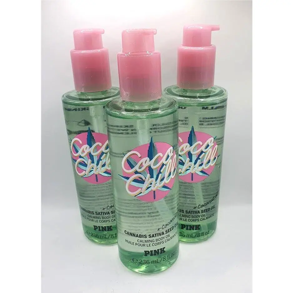 Victoria`s Secret Pink Coco Chill Calming Body Oil 8 FL OZ Set OF 3