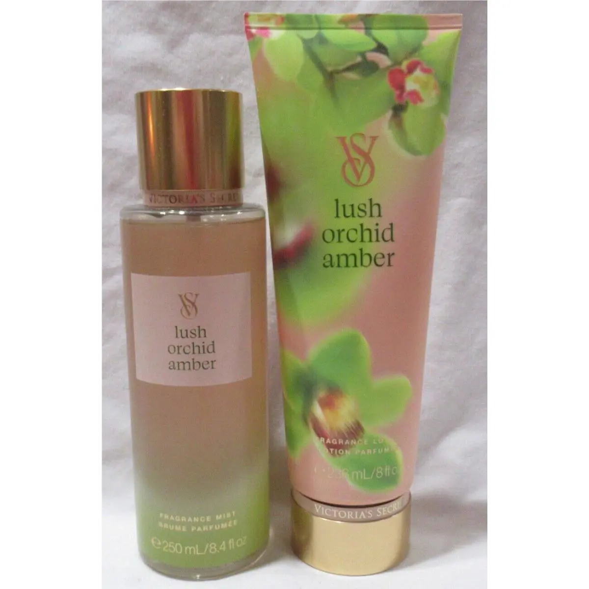 Victoria`s Secret Fragrance Mist Lotion Set Lot of 2 Lush Orchid Amber