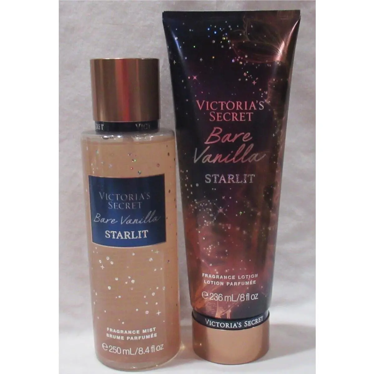 Victoria`s Secret Fragrance Mist Lotion Set Lot of 2 Bare Vanilla Starlit