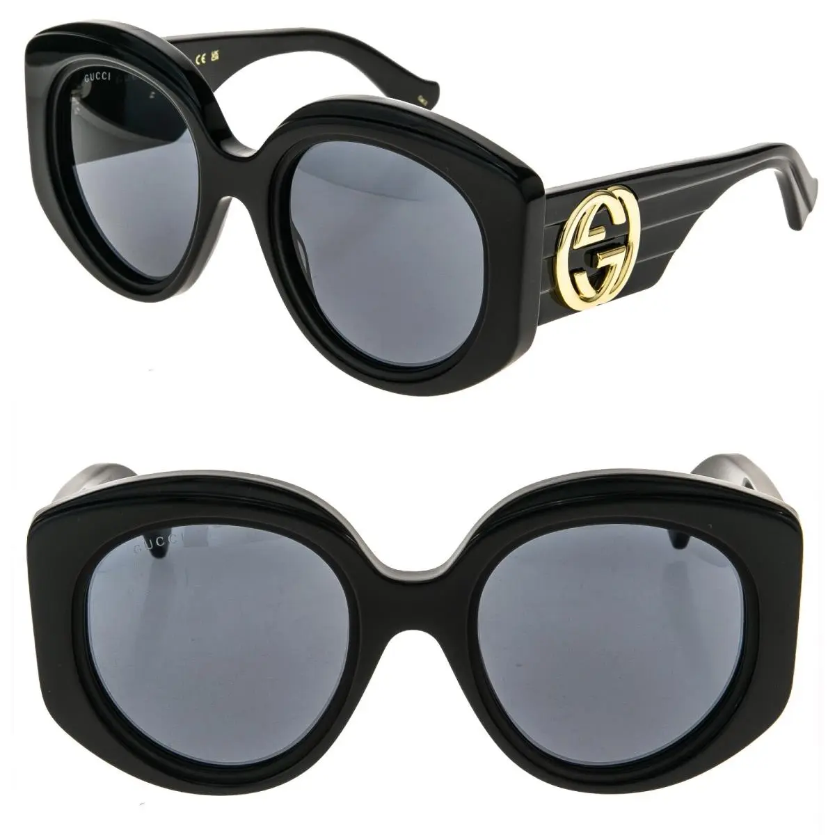GG1308S Couture 1308 Black GG Logo Stripe 001 Oversized Round Sunglasses by Gucci