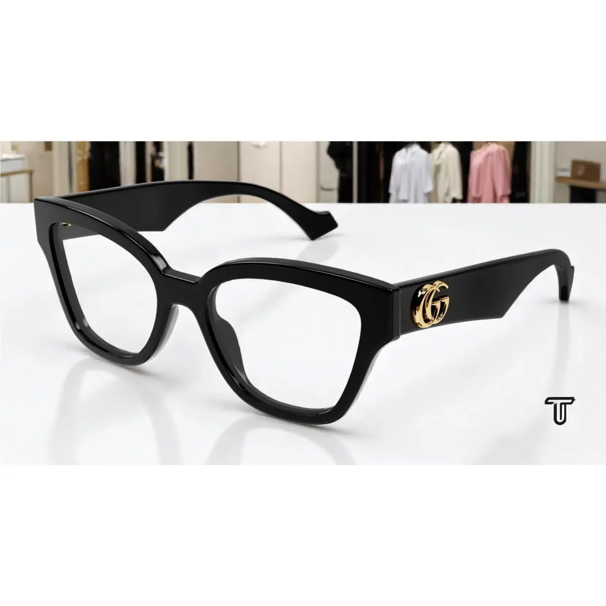 GG1424O 005 Emblem Black Demo Lens 54 mm Women`s Sunglasses by Gucci