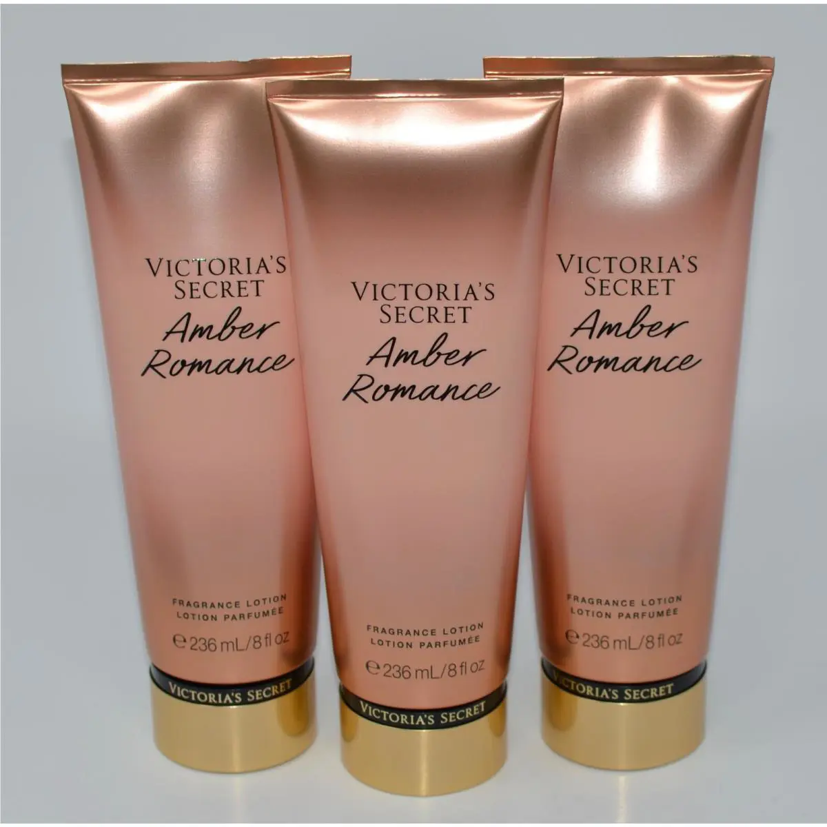 3 Victoria`s Secret Amber Romance Fragrance Lotion Body Hand Cream 8OZ Large