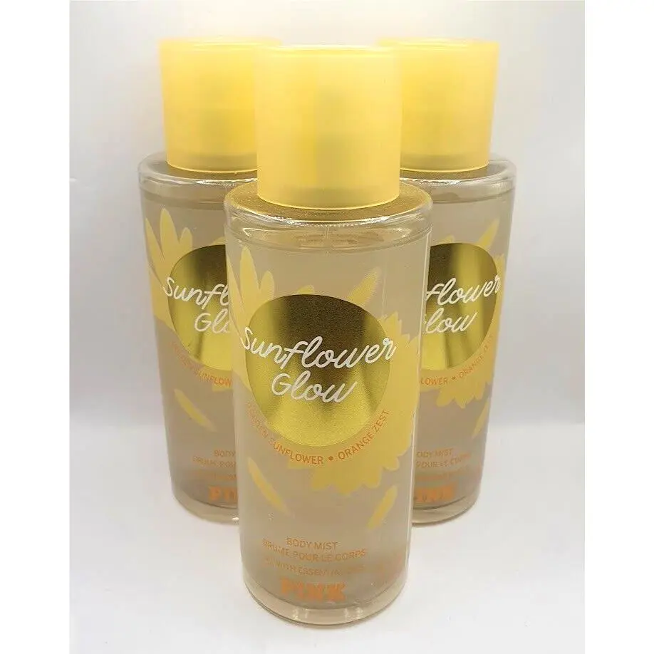 Victoria`s Secret Pink Sunflower Glow Body Mist 8.4 FL OZ Set OF 3