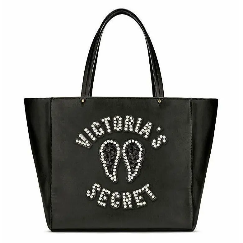Victoria`s Secret Tote Bag Angel Patch Winds Pearls Sequins Black Large
