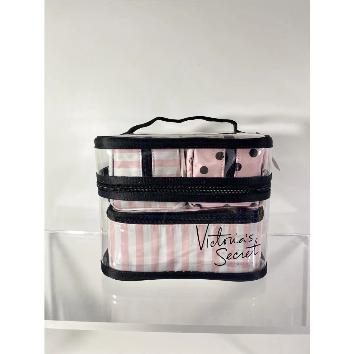 4Pc Victoria’s Secret Y2K Cosmetic Makeup Travel Bags Pink Plastic Beach Pool by Victoria's Secret