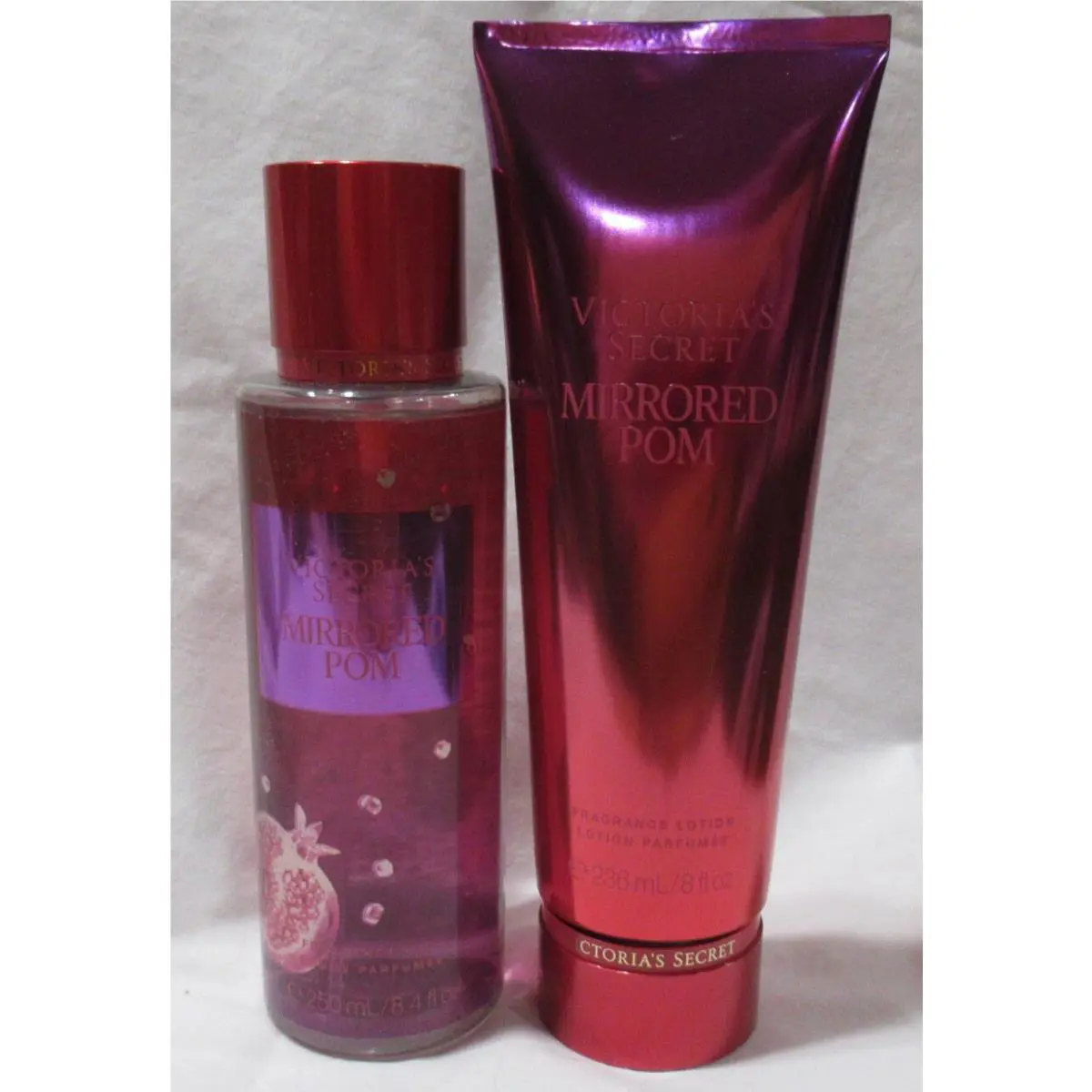 Victoria`s Secret Fragrance Mist Lotion Set Lot of 2 Mirrored Pom